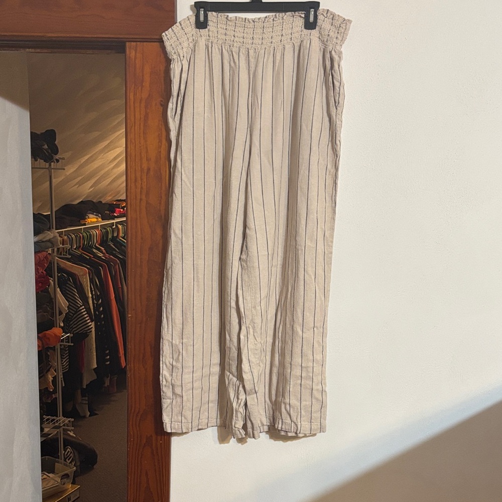 Ellen Tracy Beige Striped Wide Leg Pants